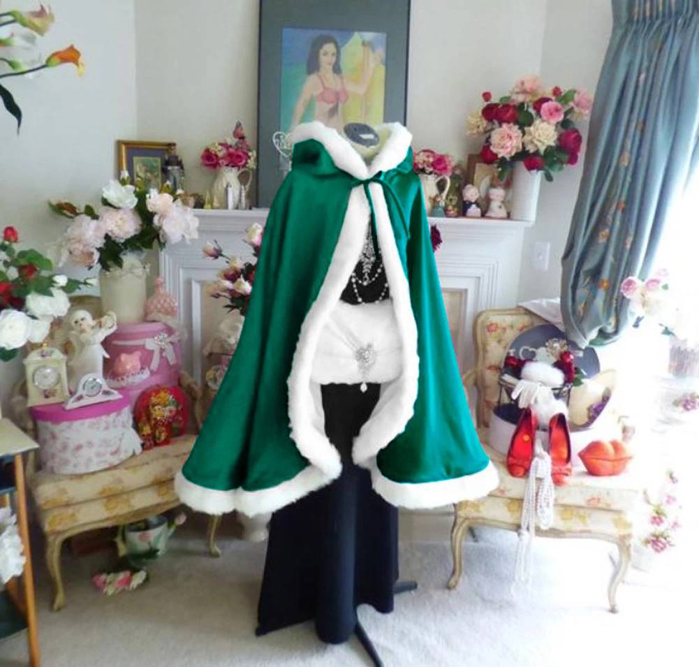 Hirigin зимняя женская Рождественская Вельветовая однотонная плотная накидка Mrs Santa