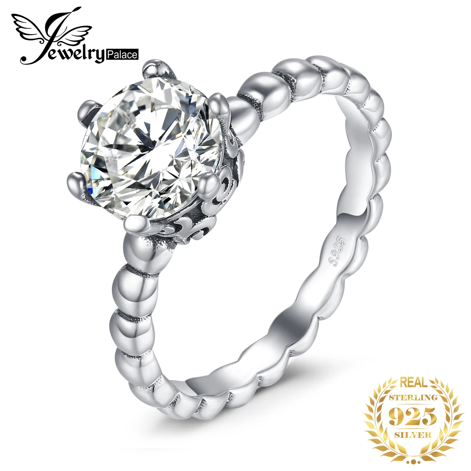 JewelryPalace, 925 пробы, серебряное кольцо с бисером, 3.4ct, кубический циркониевый солитер, обручальное кольцо, новинка, Лидер продаж, для женщин, подарки