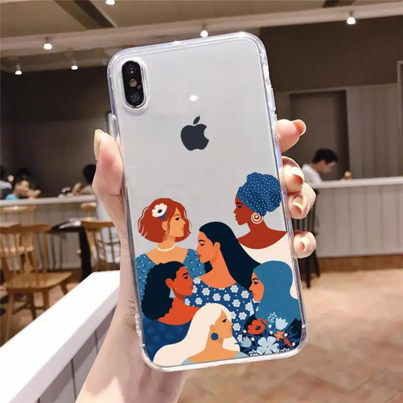 

charm Retro woman art girl power Phone Case Transparent for iPhone 6 7 8 11 12 s mini pro X XS XR MAX Plus