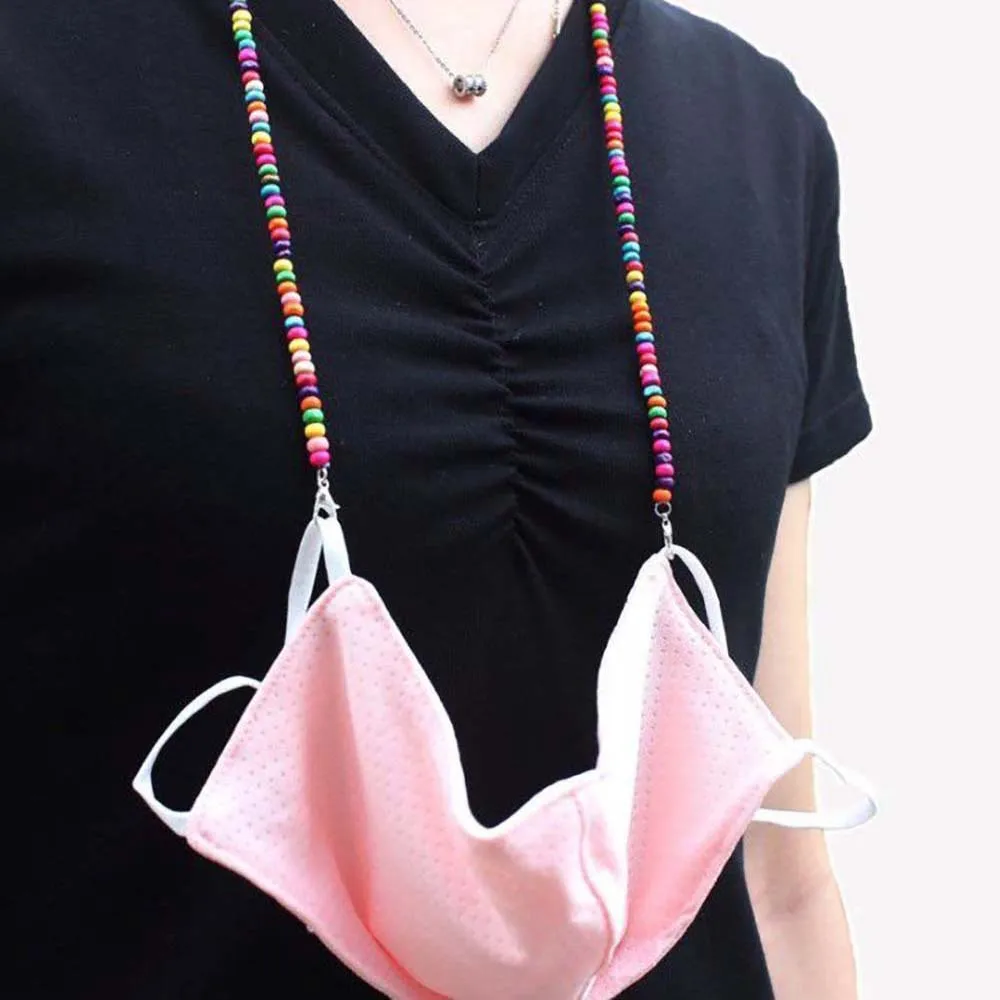 

2020 Handmade Colorful Wood Acrylic Beads mask lanyard Vintage mask chain holder women necklace Jewelry