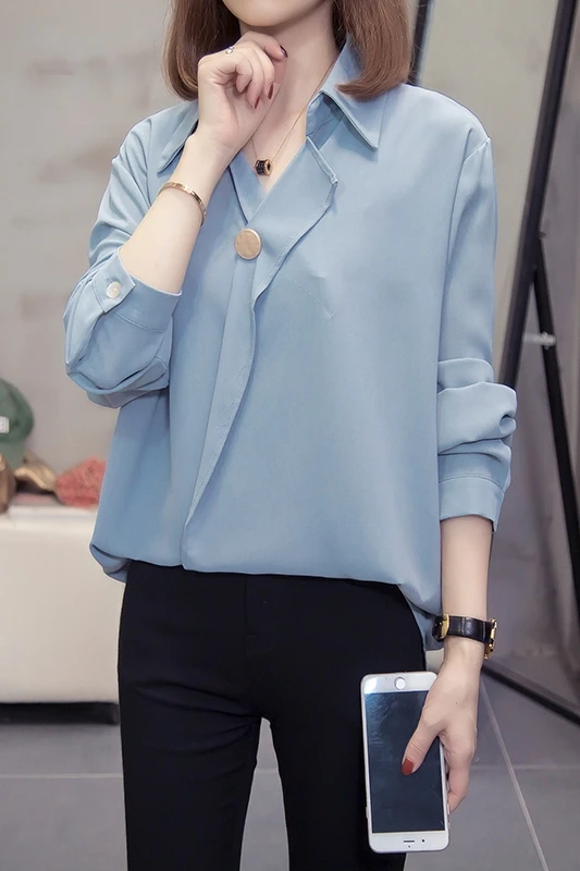 

COIGARSAM 4XL Plus Size Full Sleeve blouse women Spring Chiffon Loose blusas womens tops and blouses Yellow Lake Blue 3332