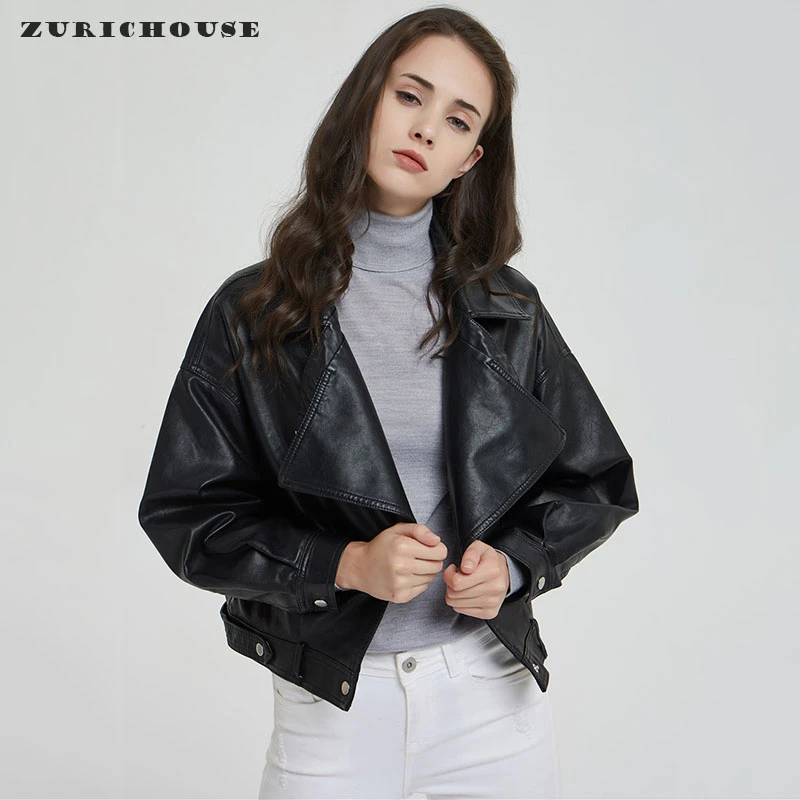 Женская куртка из искусственной кожи ZURICHOUSE модная большая байкерская с отложным