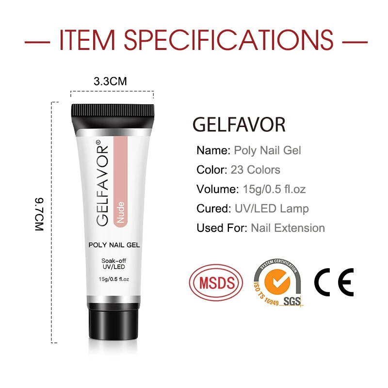 

GELFAVOR 15ML Poly Nail Gel Kit All For Manicure Set Nail Extension with UV LED Nail Lamp Builder Gel Polish For Nails Tool Kit