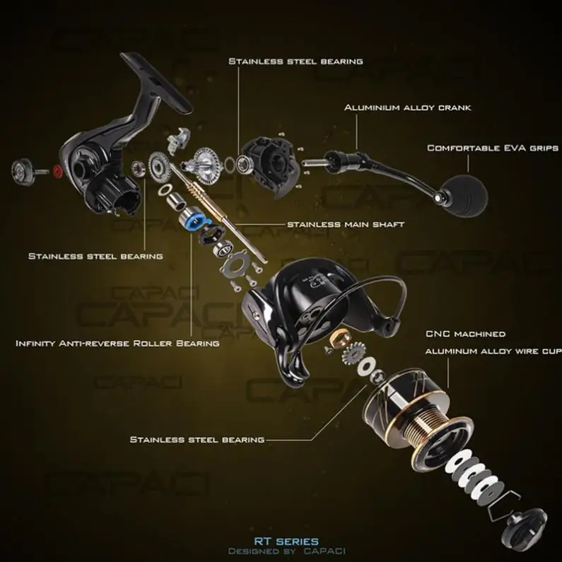 Спиннинговая катушка из алюминиевого сплава черного и золотого цвета макс.