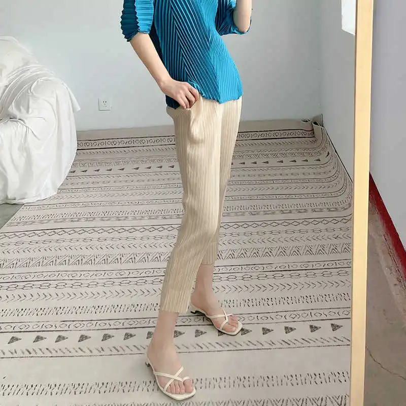 

LANMREM Solid Color Pleated Straight Pants Women's Summer Thin Style 2021 New Versatile Slim High Waist Trousers 2D6149
