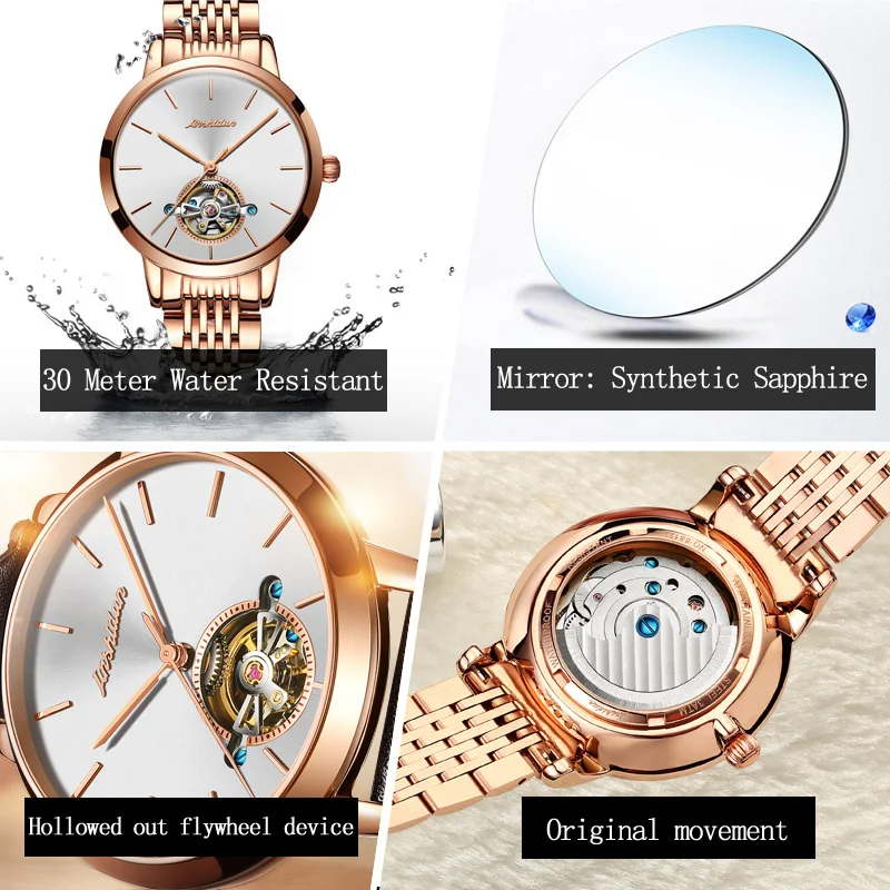 Оригинальные часы JSDUN Switzerland Brand Tourbillon автоматические водонепроницаемые женские
