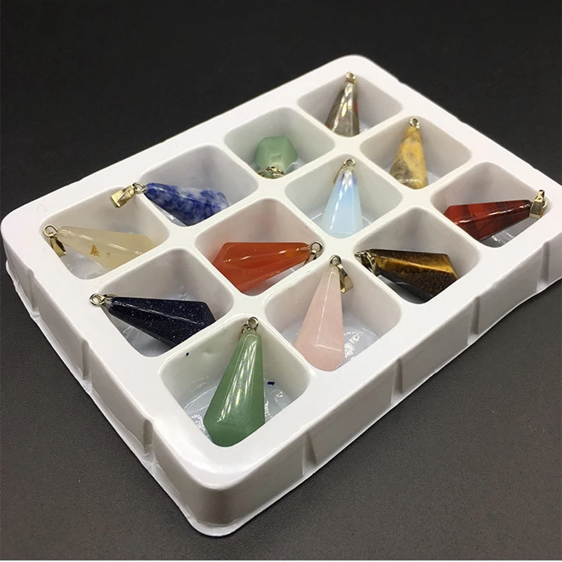 12 шт./кор. подвески из природного камня кулон камень шестиугольная конус жизни