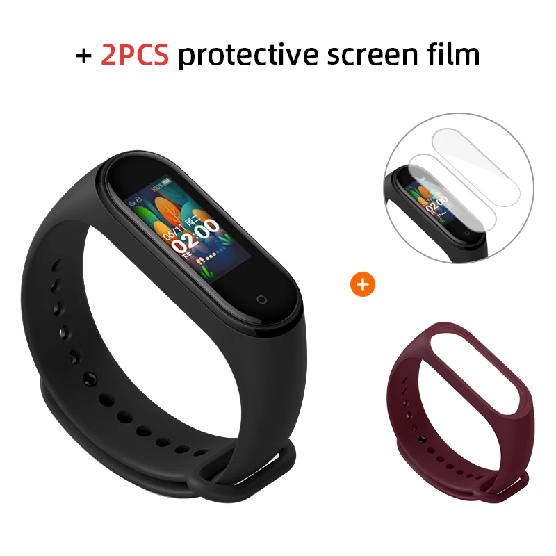 Add Purple n 2PCS Xiaomi mi band 4 Смарт-часы глобальная версия фитнес браслет с пульсометром активности фитнес-трекер Смарт браслет здоровья цветной дисплей новинка умный шагомер с измерением давления - Цвет: Add Purple n 2PCS