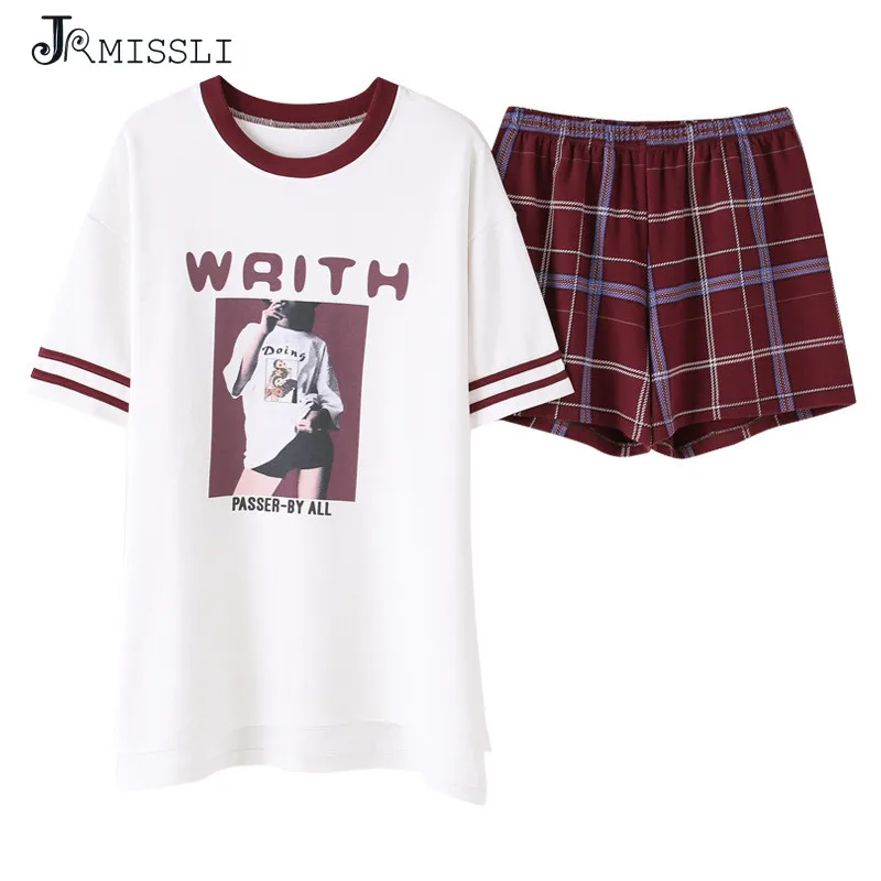 JRMISSLI женская одежда для сна летние женские пижамные комплекты хлопковый женский