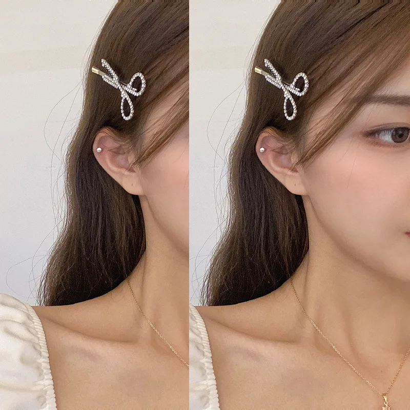 

2021 South Korea simple fashion personality web celebrity full drill scissors headdress girl a word clip hairpin