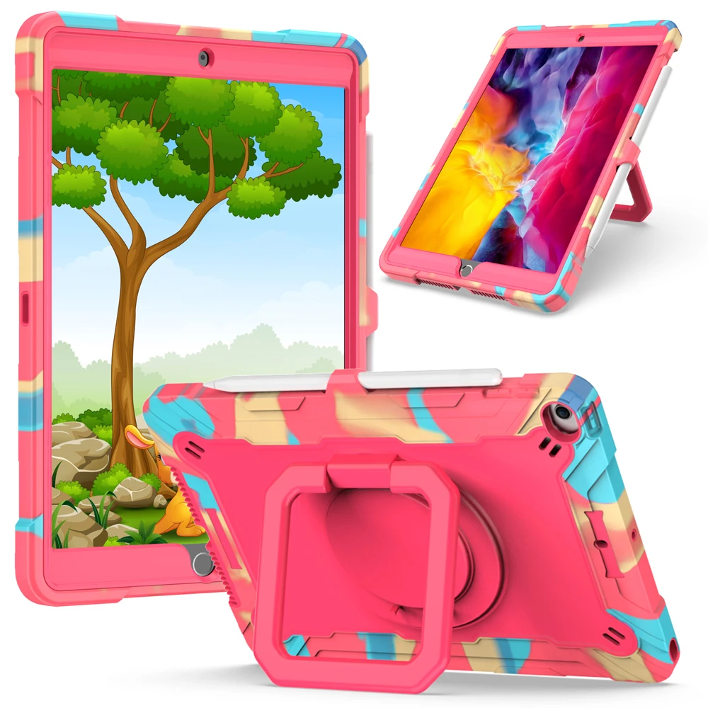 

Силиконовый чехол-подставка с плечевым ремнем для планшета IPad 10,2, 2020, 2019, 7, 8, 360, вращающийся ударопрочный чехол для ПК