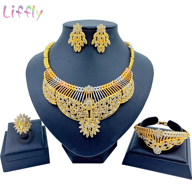 

Liffly африканские ювелирные изделия Роскошные украшенные кристаллами ожерелье серьги многослойное ожерелье очаровательные женские Ювелирн...