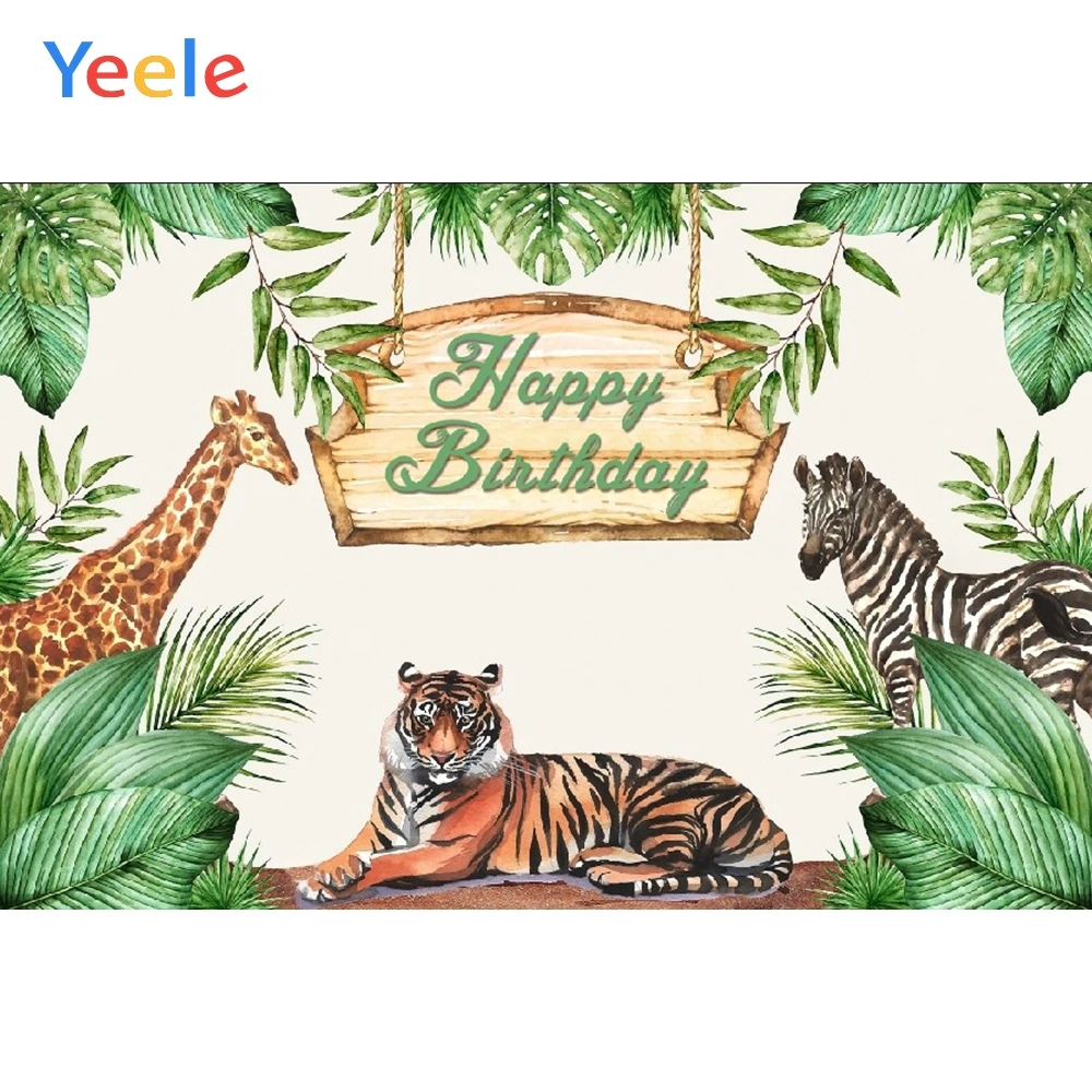

Yeele Tropical Jungle Forest Animals Baby Customized Photography Background Tiger Newborn Birthday Party Banner Photo Backdrops
