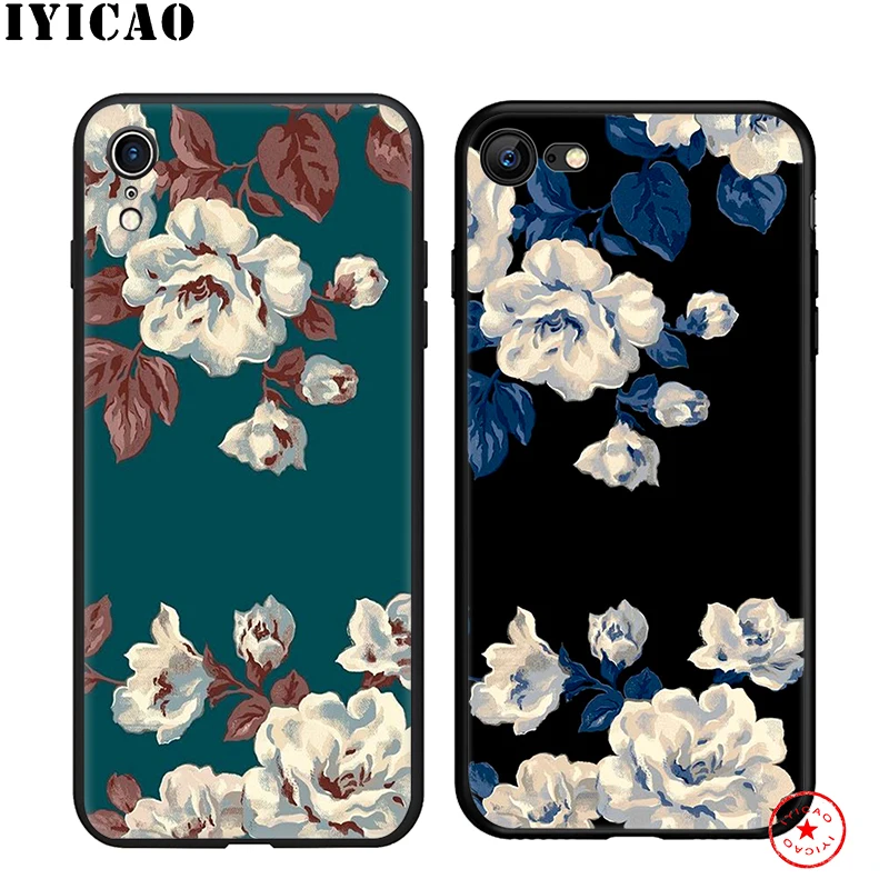IYICAO Винтажный Розовый Мягкий чехол с цветочным рисунком для iphone 11 Pro Xr Xs Max 6 6s 7 8 Plus