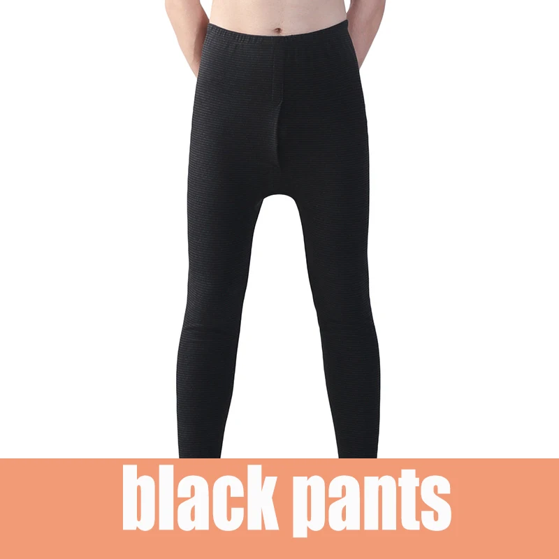 Black pants Мужские хлопковые кальсоны, костюмы, Осень-зима, свободные, плюс размер, XL-7xl, в полоску, с круглым вырезом, термобелье, Топы+ штаны, комплект из 2 предметов - Цвет: Black pants