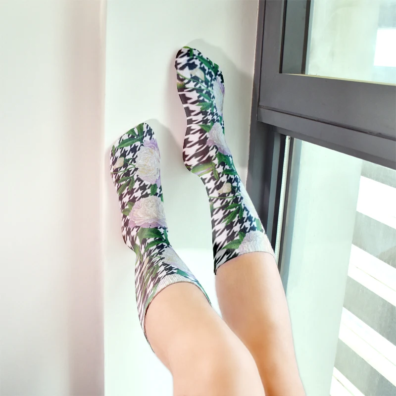 Модные Хлопковые женские носки с 3D принтом Цветные Цветочные Повседневные