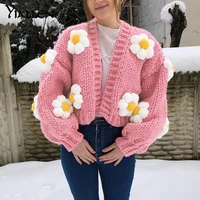 yiallen autumn fashion elegant cute pink print sun flower cardigan sweater for women streetwear college office lady sweater hot