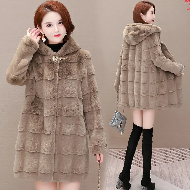 

Luxury Fur Women's Jacket 2021 Winter Plus Velvet Thick Danish Mink Imitation Mink Coat Medium and Long Fur