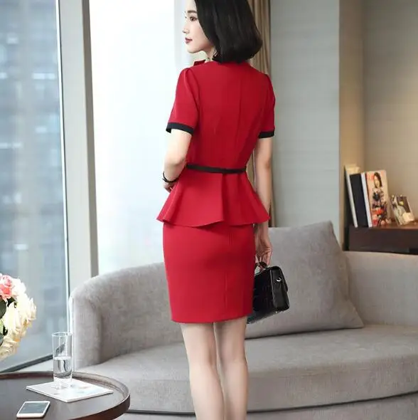 Женская юбка-костюм с коротким рукавом и галстуком | одежда