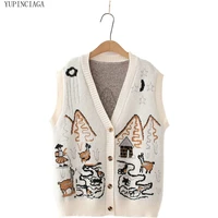 knitted vest v neck cardigan sweater women embroidery sweaters sleeveless vest 2020 autumn winter female jumpers pullovers