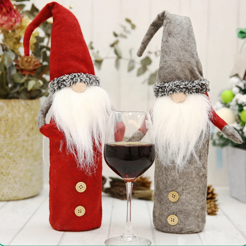 

Christmas Wine Bottle Cover Bags Santa Claus Bottle Bags Reusable With Drawstring Style For 2022 New Year Home Table Decoration