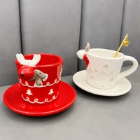 porcelain christmas cup handle kawaii reusable vintage services coffee cup creative ceramic tazzine caffe kitchenwear ob50bd