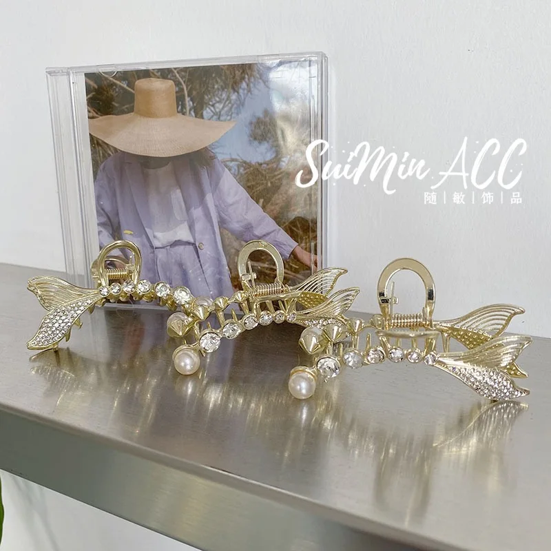 

Diamond Fishtail Catch Clip Net Celebrity with The Same Paragraph on The Back of The Head Pearl Hairpin Hairpin Hairpin Girl