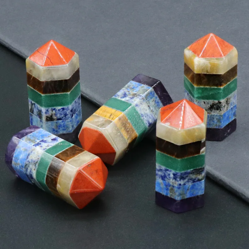 

Натуральный камень чакла 7 Чакра гексагональная колонна безделушки талисман медитация Рейки Исцеление драгоценные камни пагода орнамент коллекция