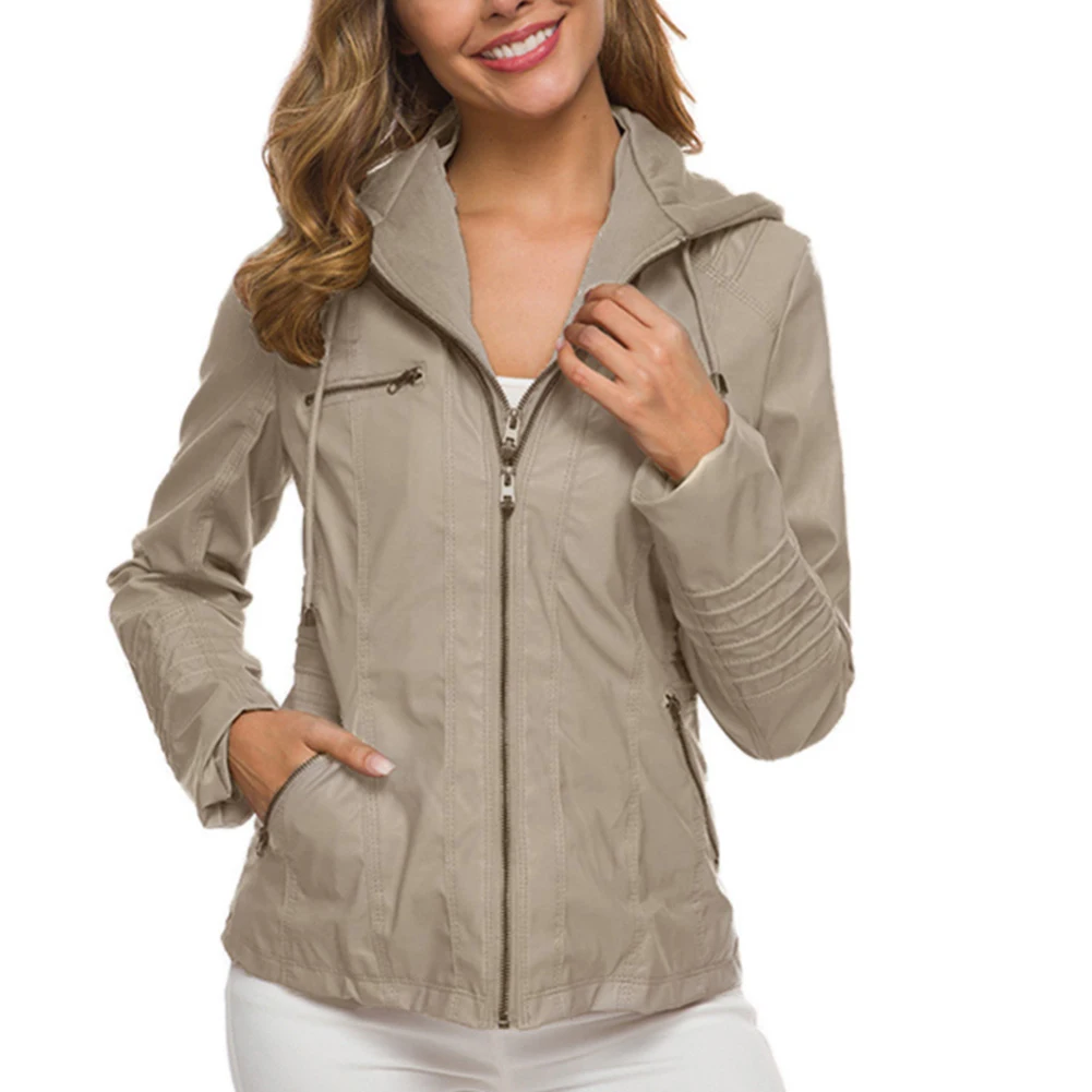 Женская мотоциклетная куртка из искусственной кожи черная верхняя одежда в