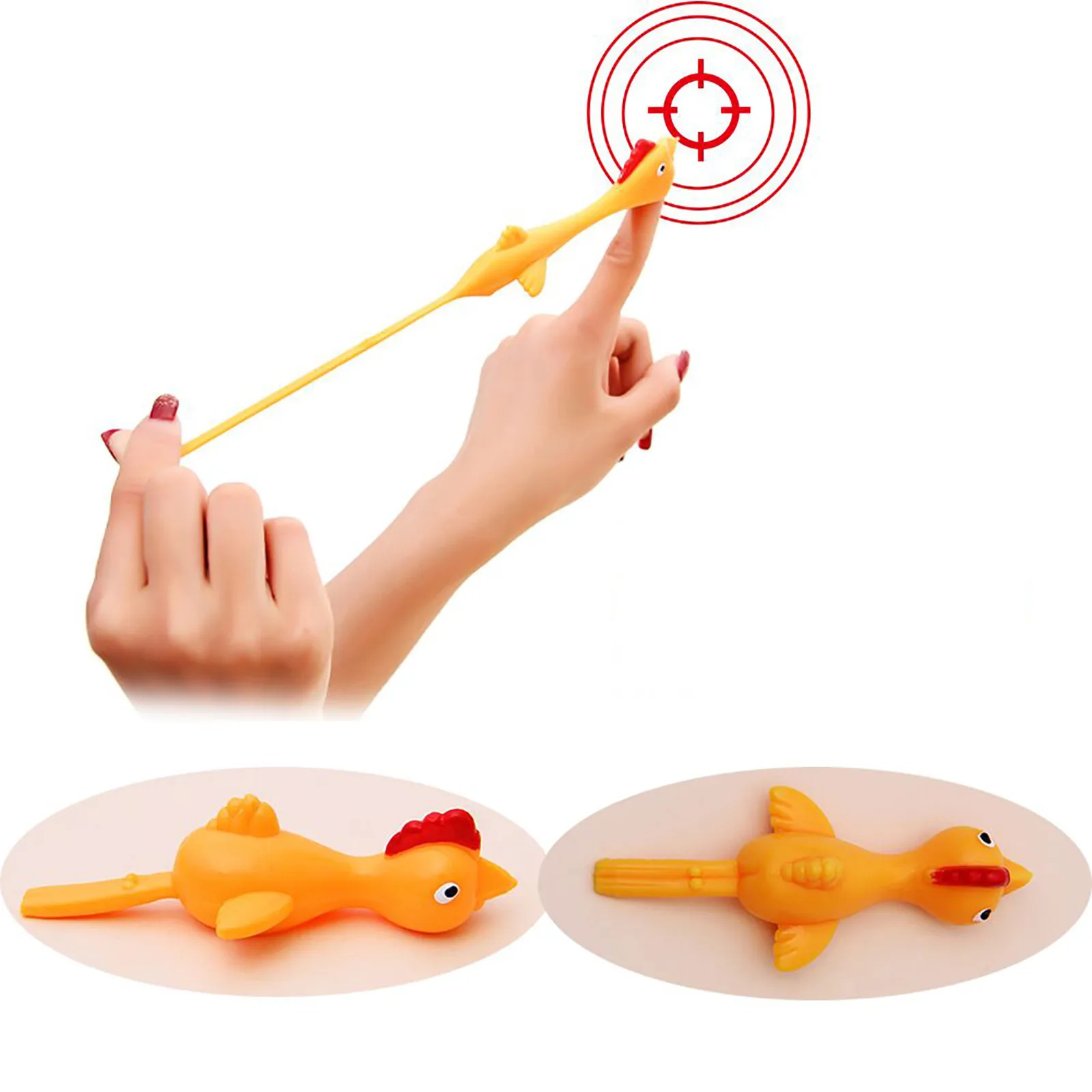 

2 Pcs Creative Ejection Chicken Toy Light Rubber Finger Prank Flying Stress Relief Toy Adult 2021 Christmas Gift Juguete