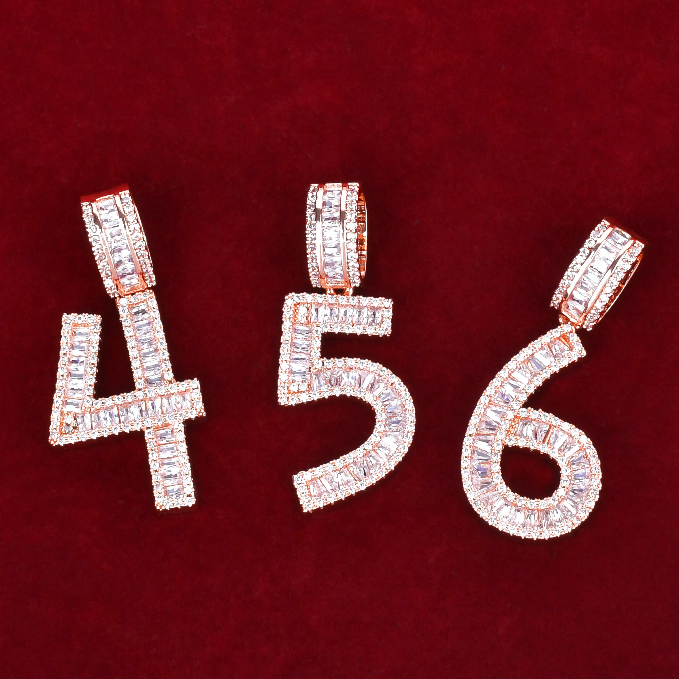 

Initial Letter 0-9 Baguette with Tennis Chain Gold Color Bling Zirconia Hip Hop Rock Street Jewelry Necklace for Women