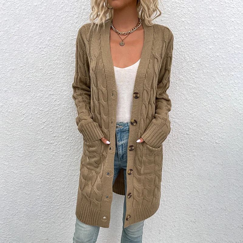

Women Vintage Twist Cardigan Sweater Elegant Knitwears 2021 Autumn Winter Female Long Knitted Coats Button Cardigans Jackets