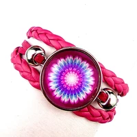 1pc mandala braceletspinkpurplesky blueredroseblue leather male and female bracelet hindu jewelry best gifts