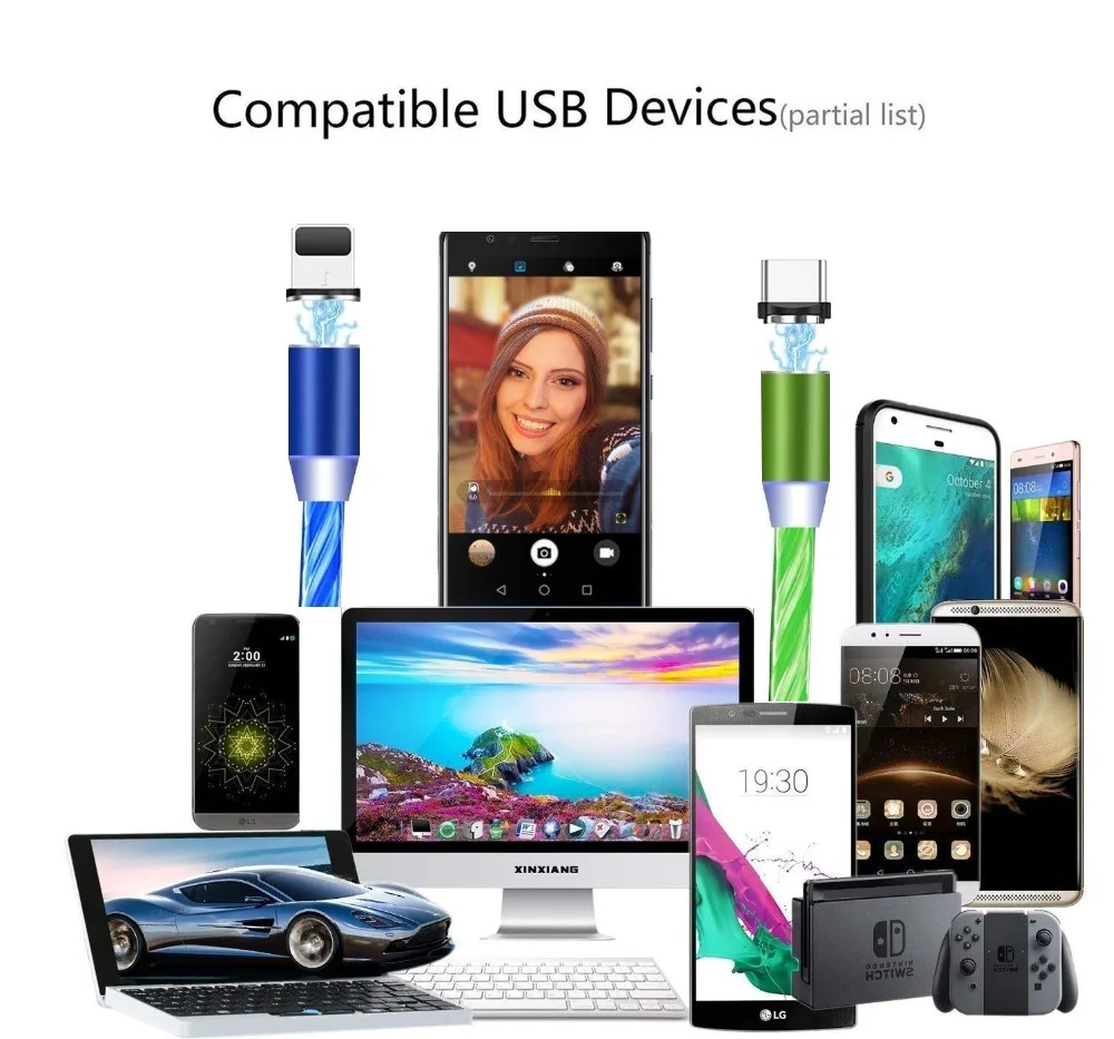 Fanshu 3 в 1 Магнитный USB кабель высокоскоростной USB для Micro type C зарядное устройство IOS кабель светодиодный свет для iphone Lightning Кабель