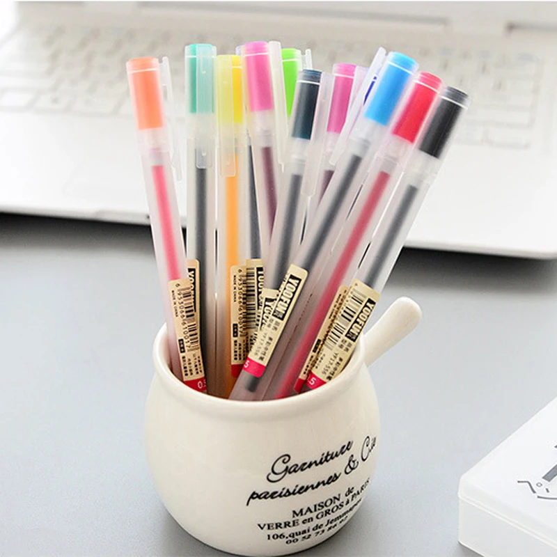 

12 Pcs/Set Creative Colored Gel Pen 0.5mm Refills Rod Hand Account Kawaii DIY Bullet Diary Stationery School Writing Supplies