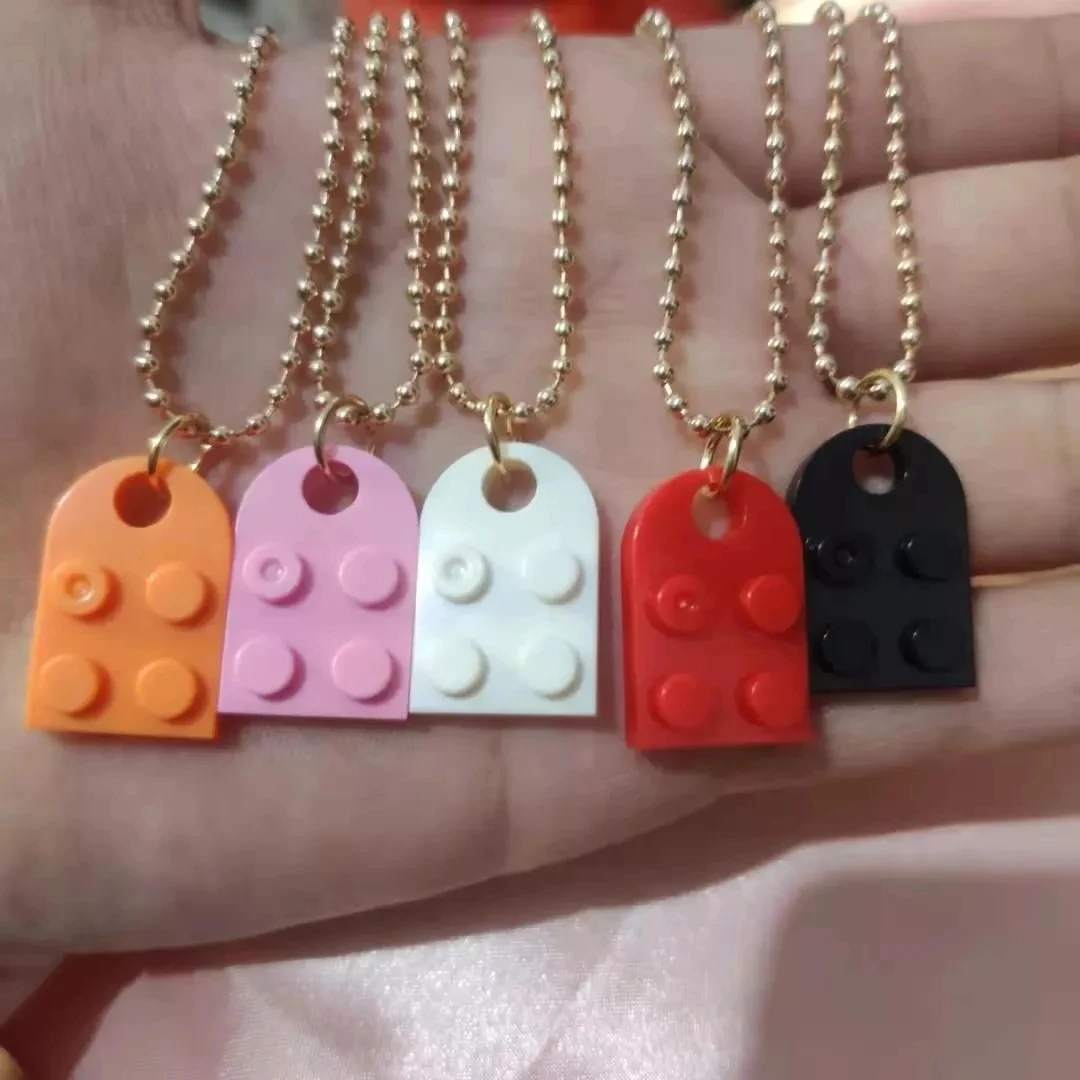

2Pcs Cute Love Heart Brick Pendant Necklace for Couples Friendship Women Men Lego Elements Couple Valentines Gifts Punk Necklace