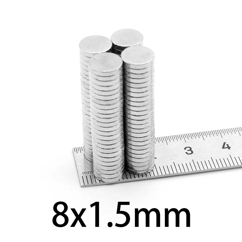 

50-500pcs Neodymium N35 Dia 8x1.5mm Strong Magnets Tiny Disc NdFeB Rare Earth For Crafts Models Fridge Sticking magnet 8mmx1.5mm