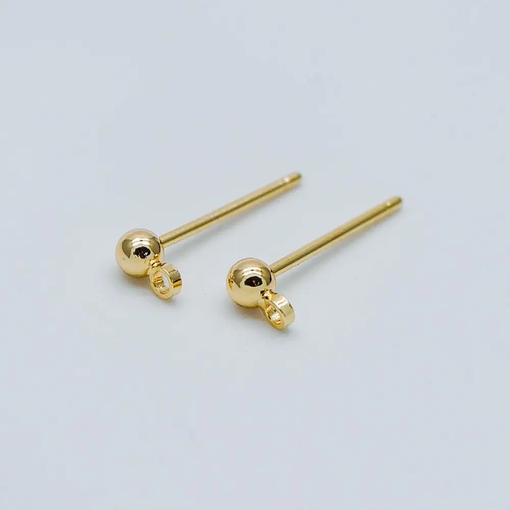 20 шт. позолоченные латунные серьги гвоздики Шариковые с кольцом/петлей размер шара 3 мм/4 мм (GB 136)|Ювелирная