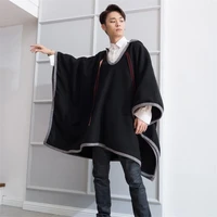 mens coat fallwinter new trend mens medium length loose hooded wool coat mens bat suede coat cape trend