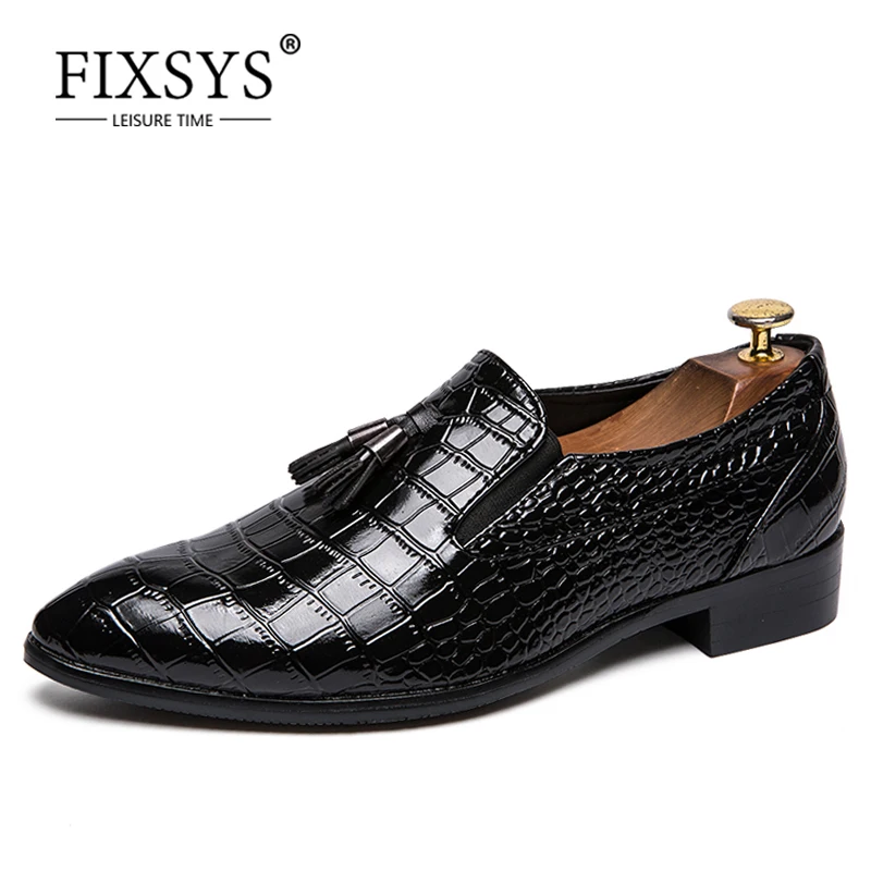 FIXSYS Trend Mens Fashion Tassel Loafers Crocodile Pattern Footwear Breathable Slip-On Driving Shoes Man Moccasins Smoking | Обувь