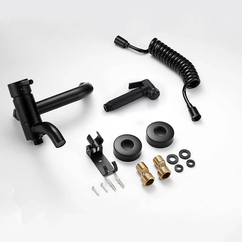 Латунный настенный кран для ванной и туалета водопроводный матового черного