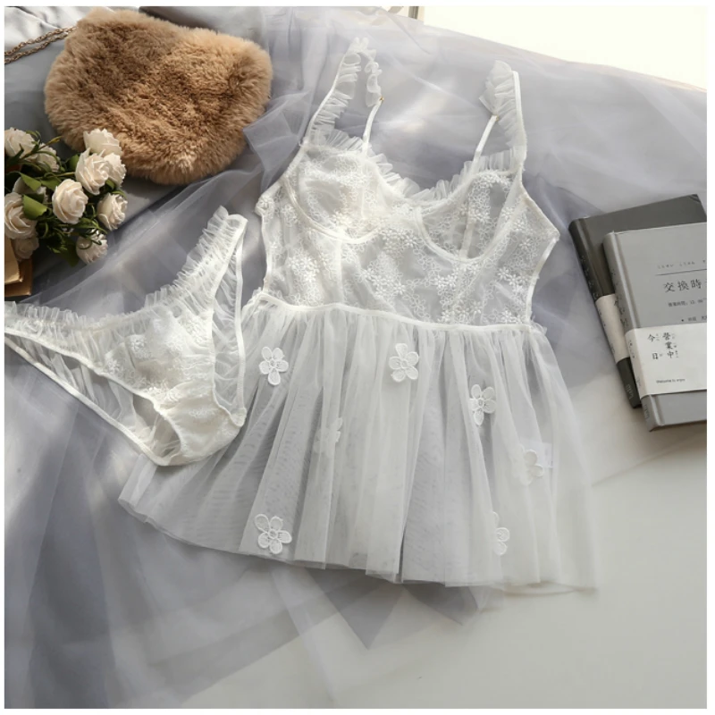 Белое Свадебное женское белье сексуальная ночная сорочка Цветочная вышивка без