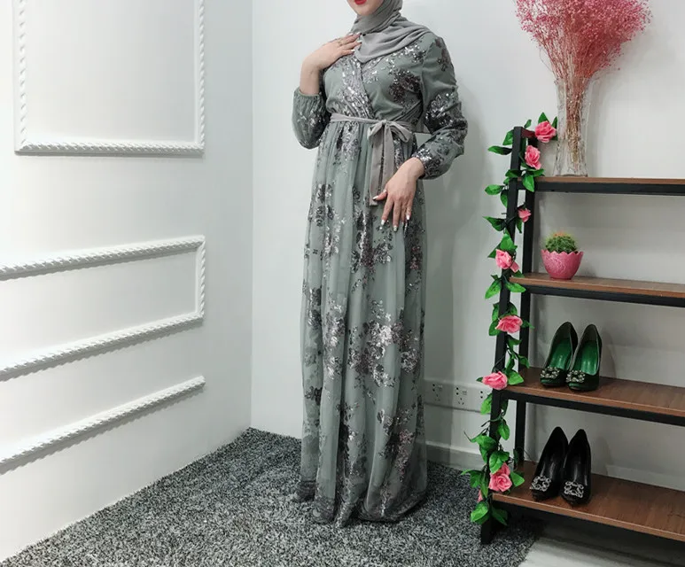 Модный Мусульманский Стиль Женский кафтан исламский халат Abaya Дубай