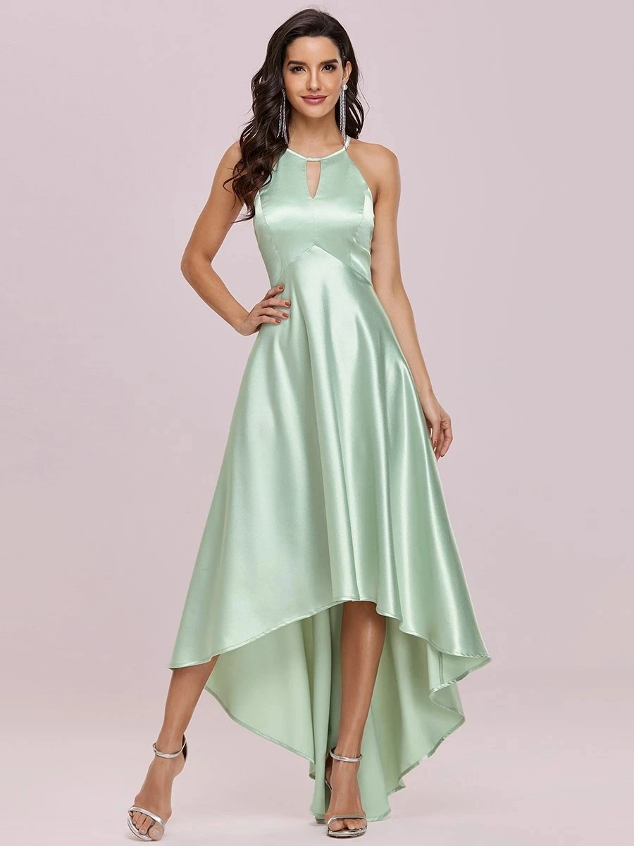 

Cute Party Dress Fashion Sweetheart O Neck Satin Halter Open Back High Low Ever Pretty 2022 Bridesmaid Dresses Vestidos De Gala