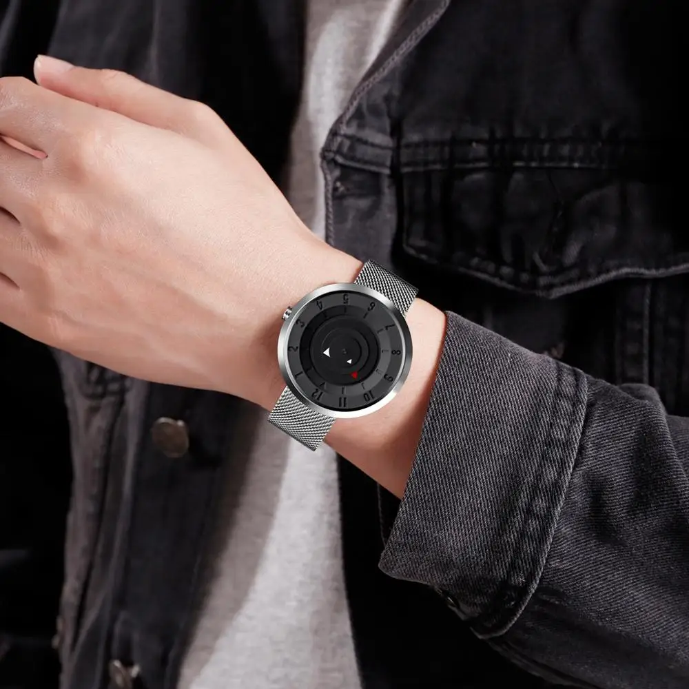 Часы наручные мужские кварцевые люксовые модные с простым дизайном браслетом из