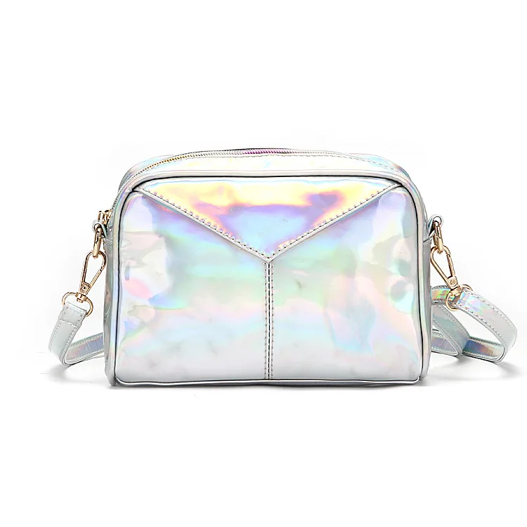 

Women Removable Shoulder Bags Fashion Stylish Leather Holographic Evening Handbags PU Sliver Crossbody Bag