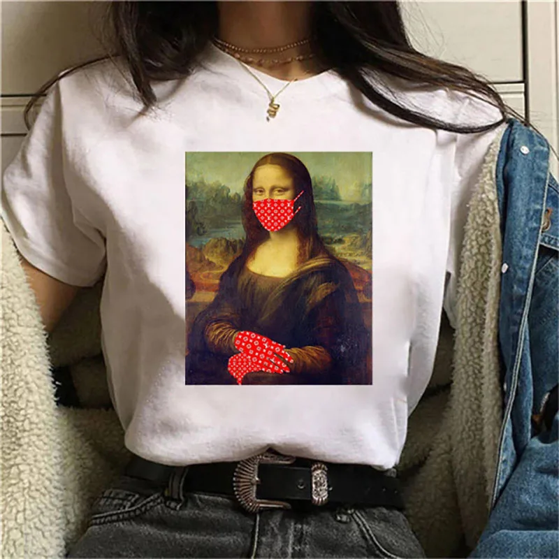 

Mona Lisa Mask Parody Aesthetic Tshirts Vintage MICHELANGELO Art Funny T-Shirts for woMen 2021 Popular T Shirt