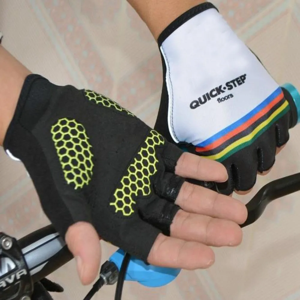 

Quick Step World Champion Cycling Men Bike Gloves Bicycle Half Finger Glove One Pair Size M-XL