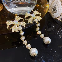 bow pearl earrings trend exaggerated women jewelry vintage hanging earrings european and american personality earrings