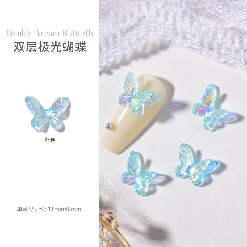 

100pcs/lot Double Wings Aurora AB Butterfly 3D Nail Art Decorations Nail Supplies Rhinestones Nails Accessories Jewelry Charms